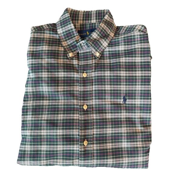 Ralph Lauren Green Plaid Button Down Shirt Size Medium Mens - Picture 1 of 9